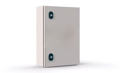 Щит моноблочный ETA 600x600x300мм (ВхШхГ) навесной с монтажной панелью, 1 глухая дверь, 2 замка, 2 пластины кабельного ввода, RAL7035, IP66